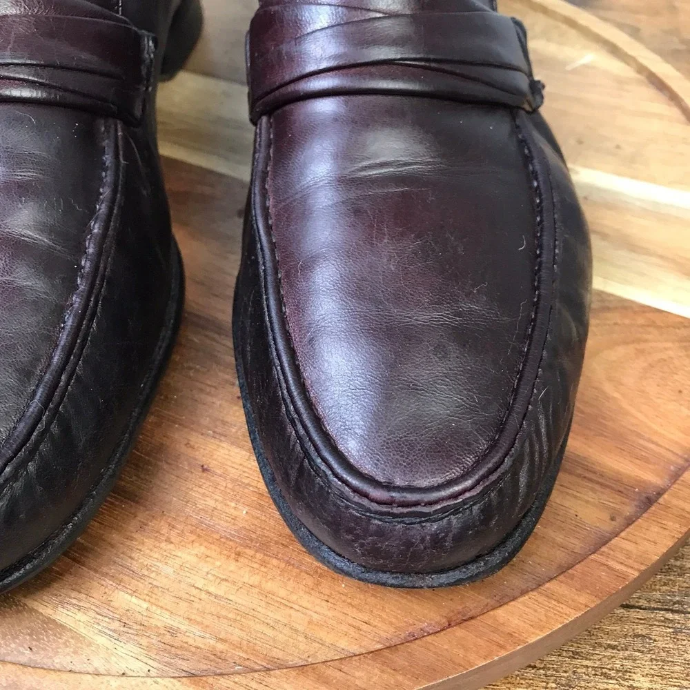 Allen Edmonds Bergamo Loafers Mens 11 D Burgundy Italian Leather Dress Shoes